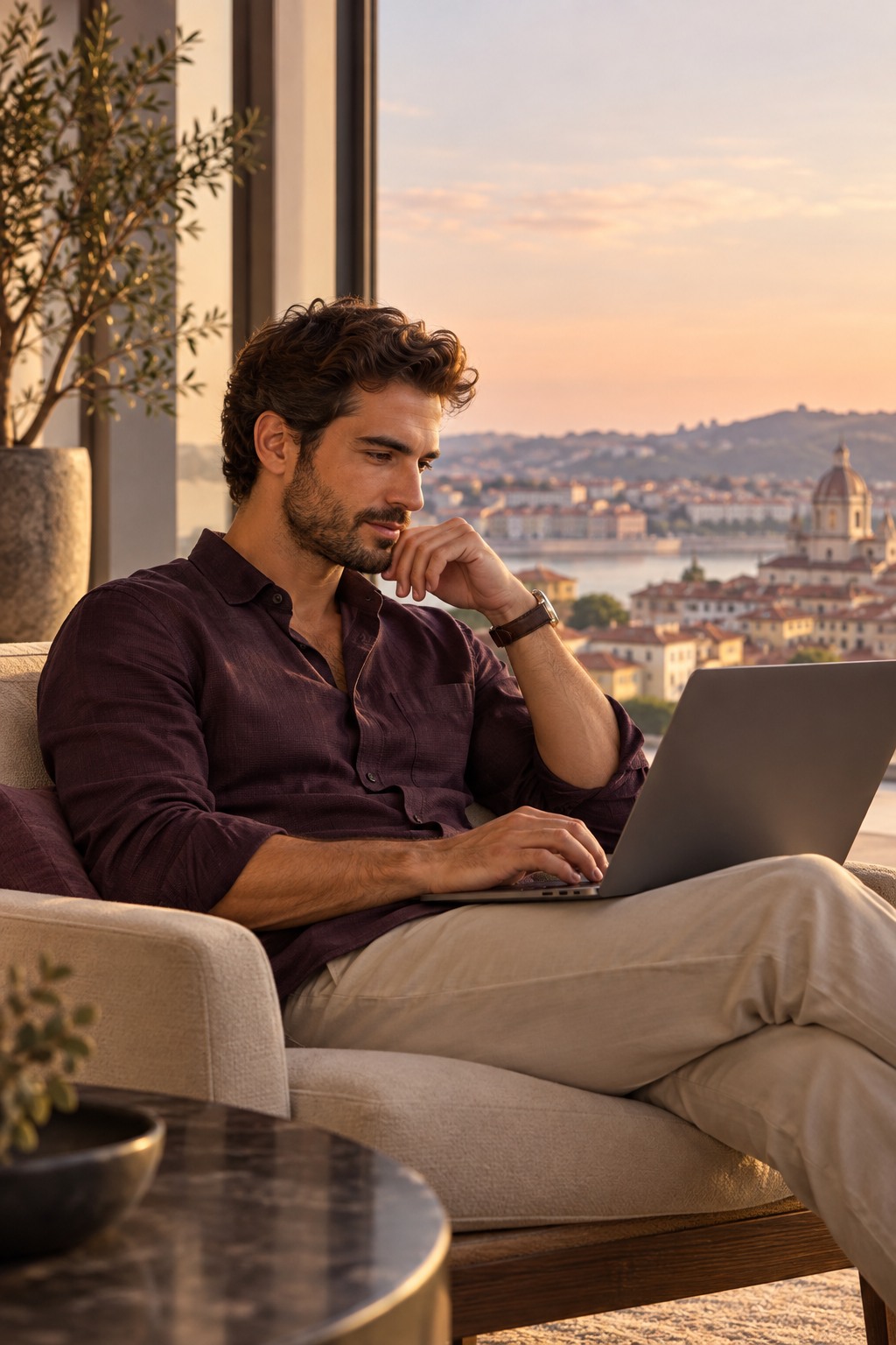 Man researching his relocation options on a laptop