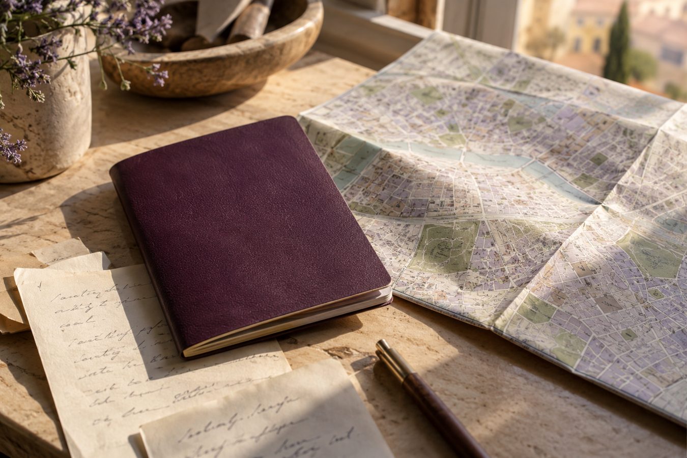 Notes and a map on a relocation planning desk